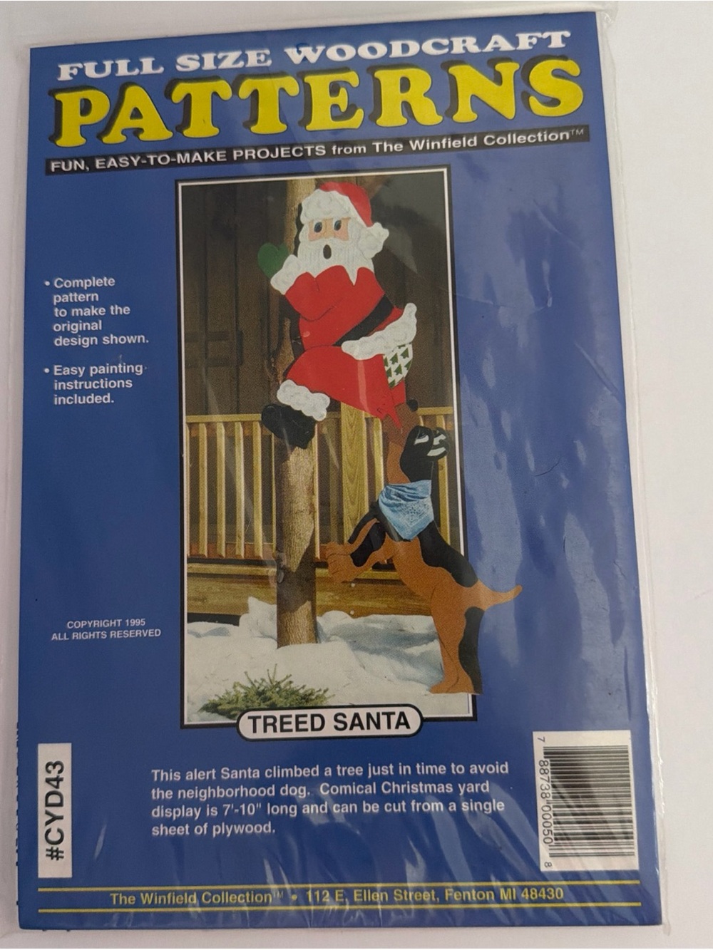 Vtg Woodcraft Santa “Treed” Dog Plywood Wood Cut Out Guide & Pattern 7’ X 10”